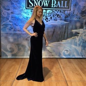 BCBG Blue Velvet Train Dress